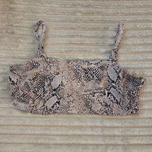 Time & Tru Womens Snake Print Bikini Top Size 1X (16w-18W) Brown Bandeau